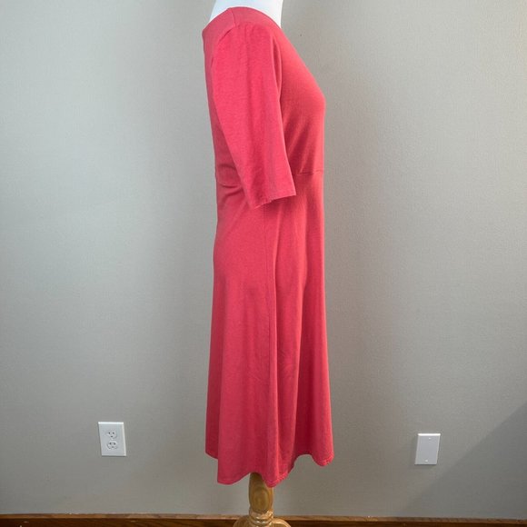 Garnet Hill Dress S Pink Coral Short Sleeve A-Line Knee Length Cotton Blend Knit - Picture 3 of 8